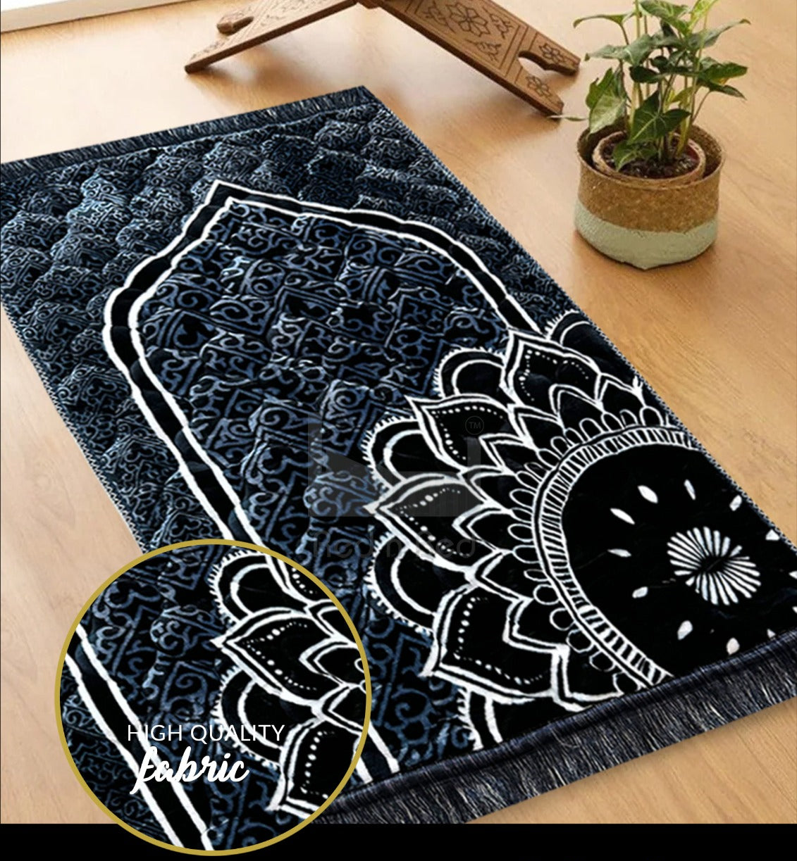 Stylish Black & White Premium Velvet Quilted Prayer Mat (Random Design)