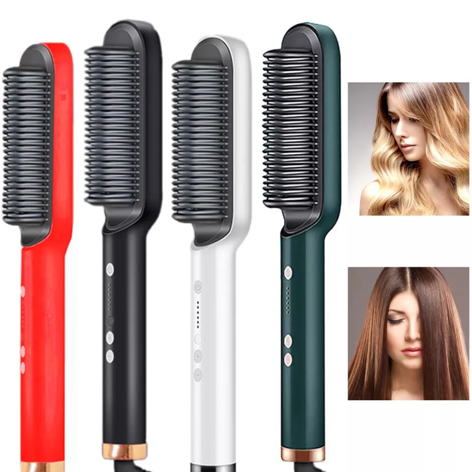 Hair Straightener Iron brush Comb 2-in-1 Professional Curler & Straightener For Women & Man (Random Color)