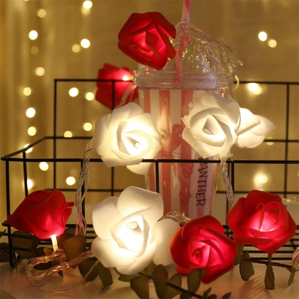 Red & White Rose Fairy Lights