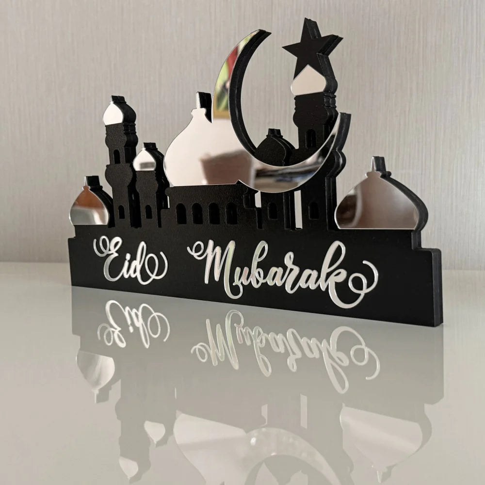 Eid Mubarak Desktop Decorations Mdf Acrylic Material (silver Color)