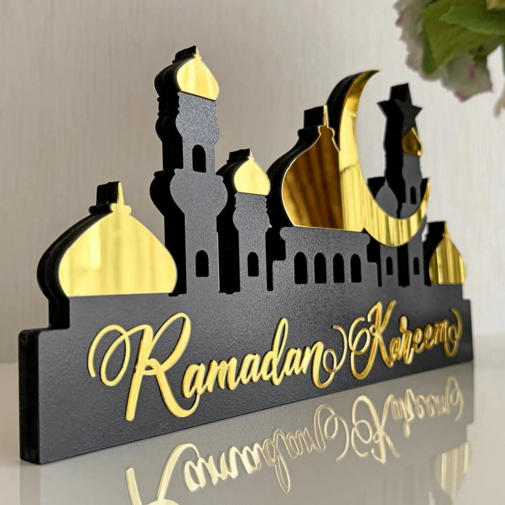 Eid Mubarak Desktop Decorations Mdf Acrylic Material (Golden Color)