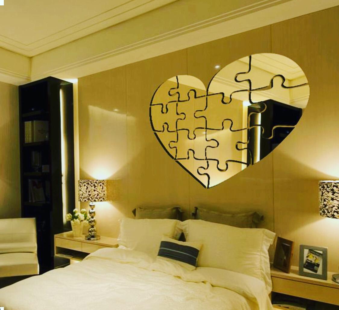 Wall Mirror Frameless Heart Puzzle Design.