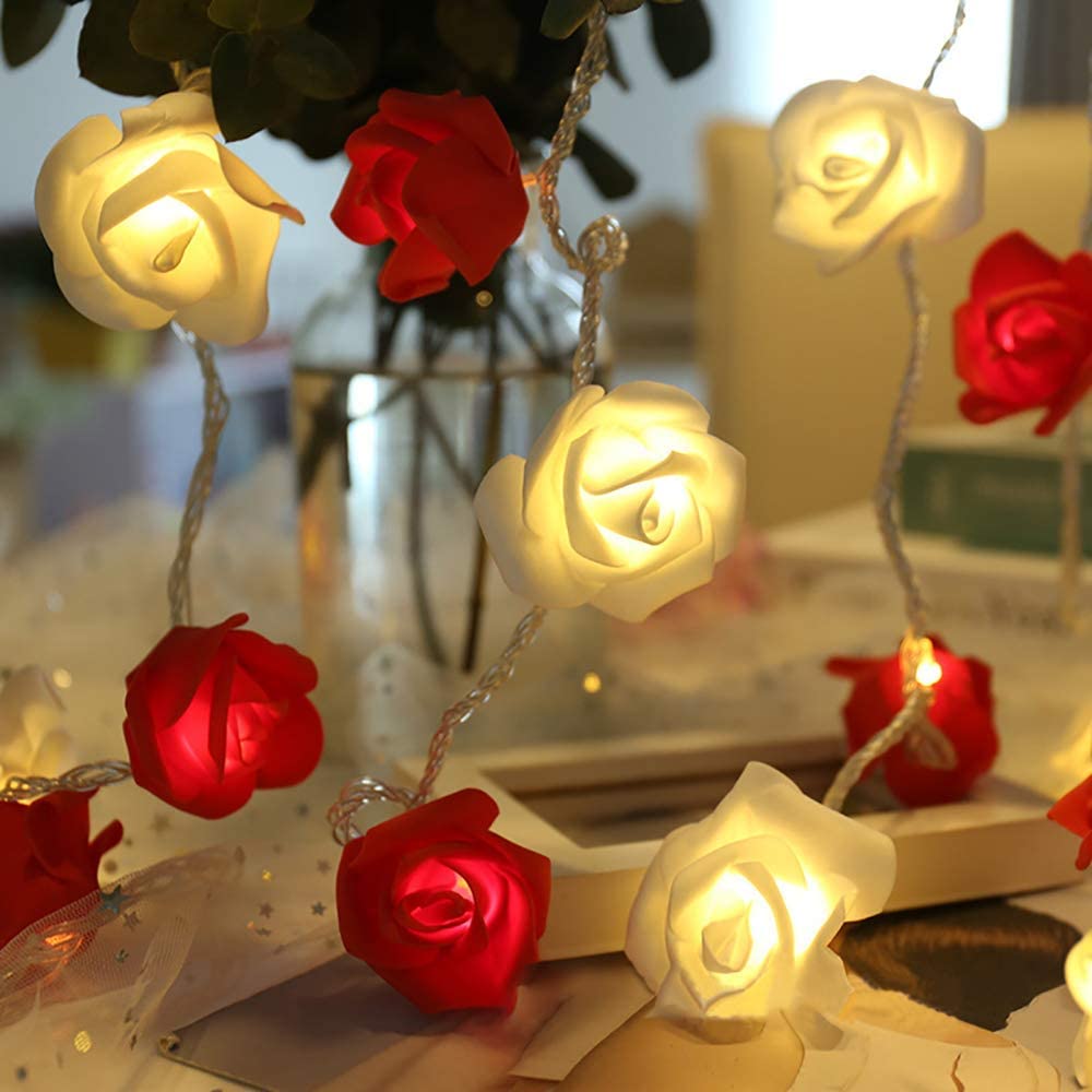 Red & White Rose Fairy Lights