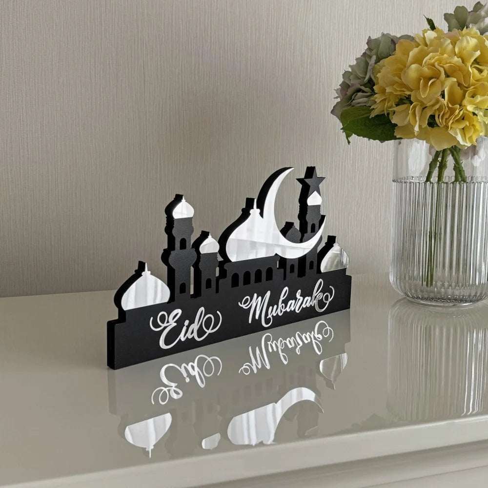 Eid Mubarak Desktop Decorations Mdf Acrylic Material (silver Color)