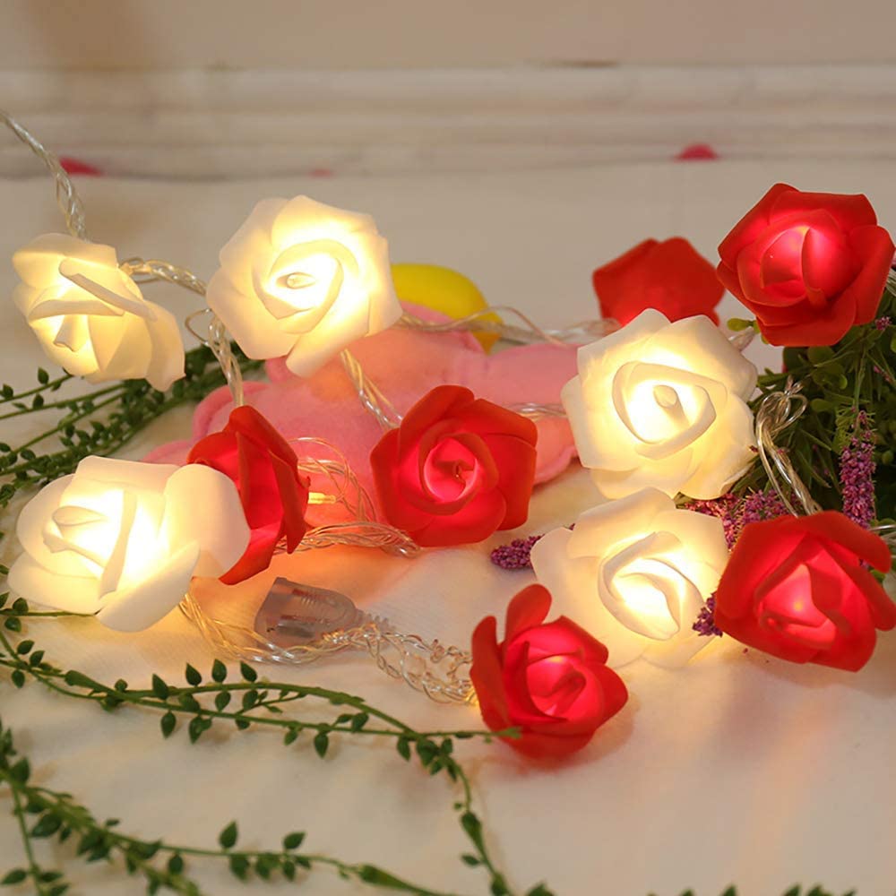 Red & White Rose Fairy Lights