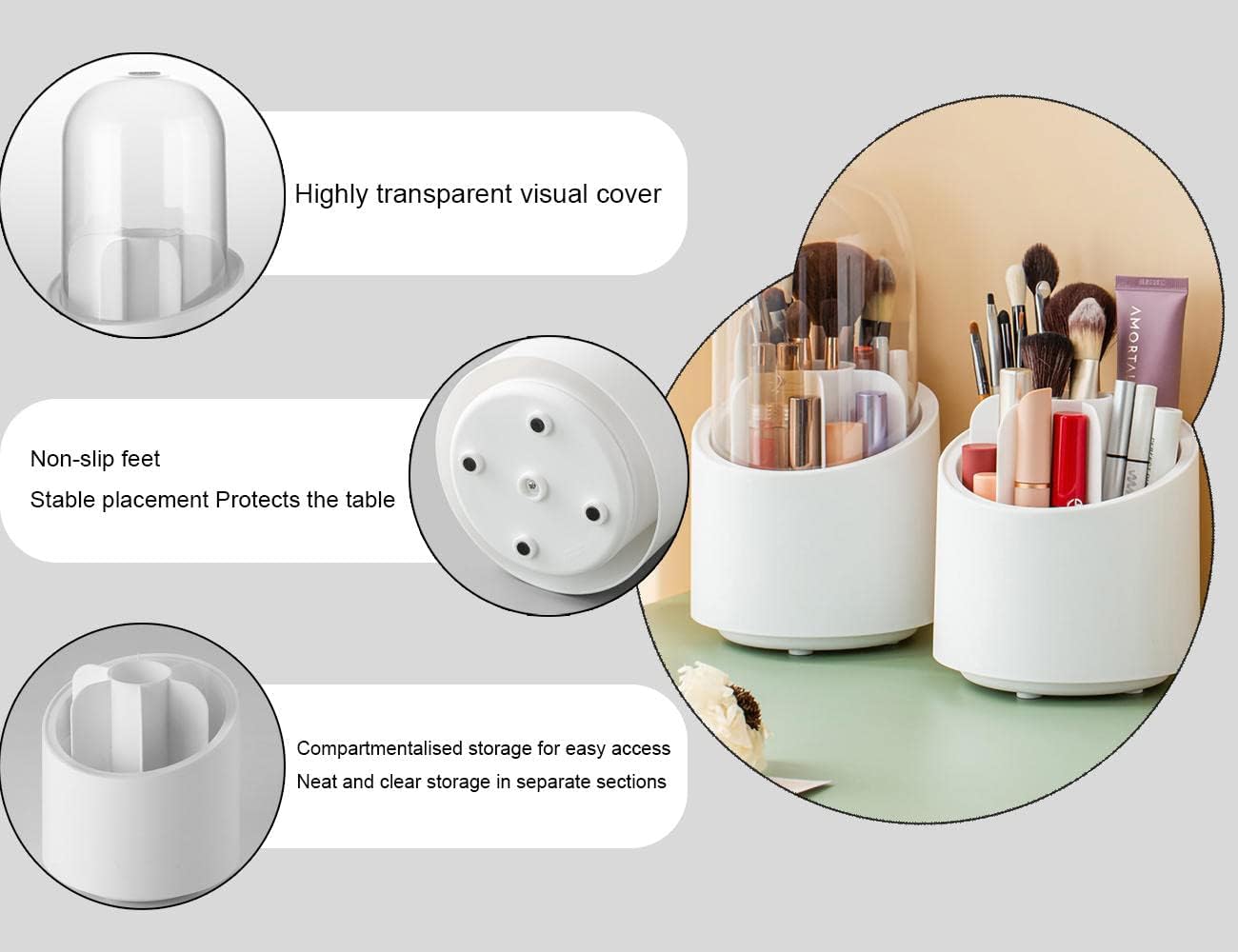 Makeup Brush Holder,Dust-proof Rotating Vanity