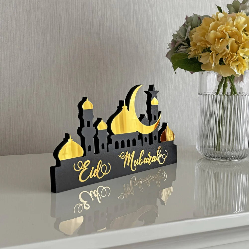 Eid Mubarak Desktop Decorations Mdf Acrylic Material (Golden Color)