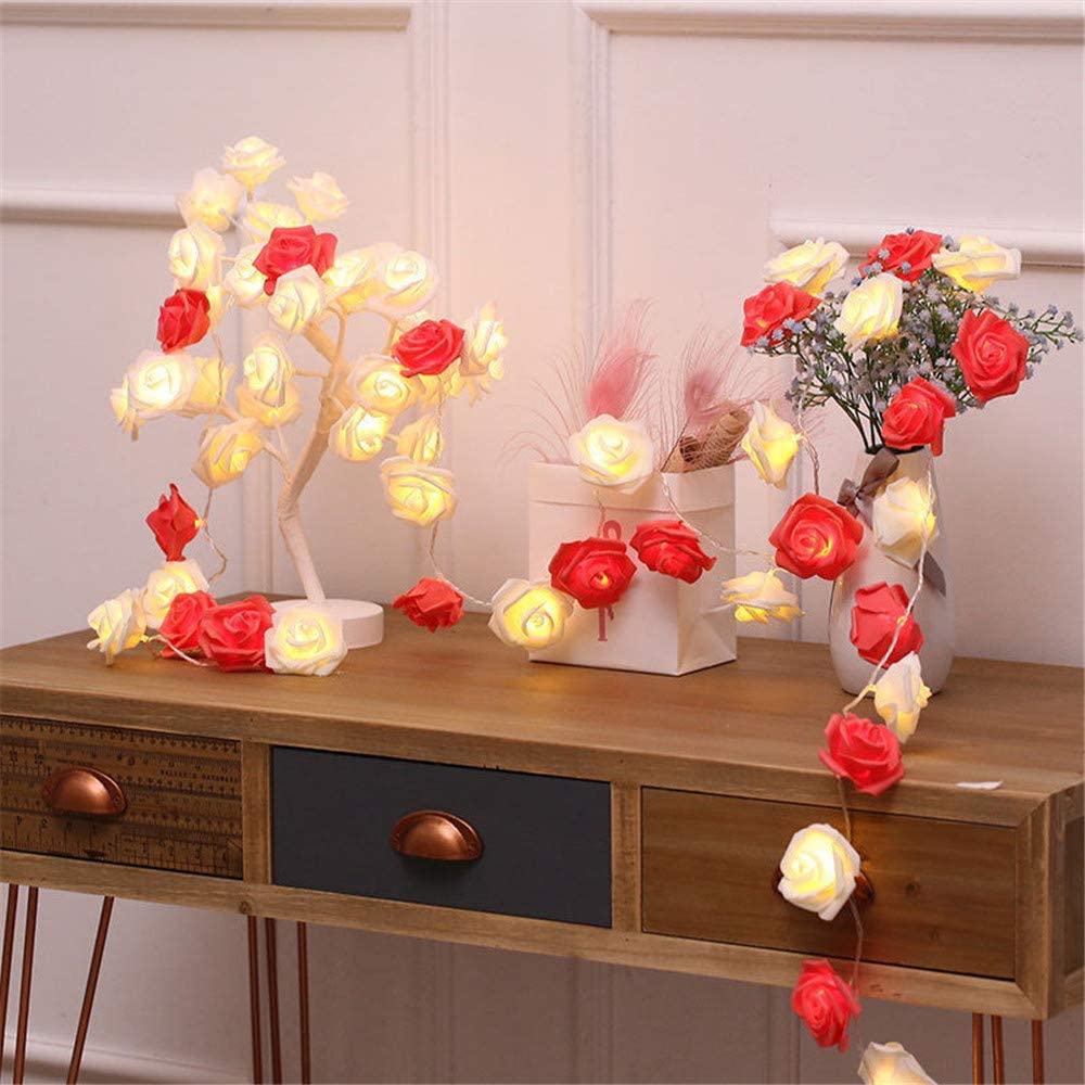 Red & White Rose Fairy Lights