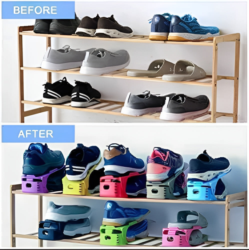 Double Layer Adjustable Shoe Bracket Storage Rack, Random Colour (3 Racks)