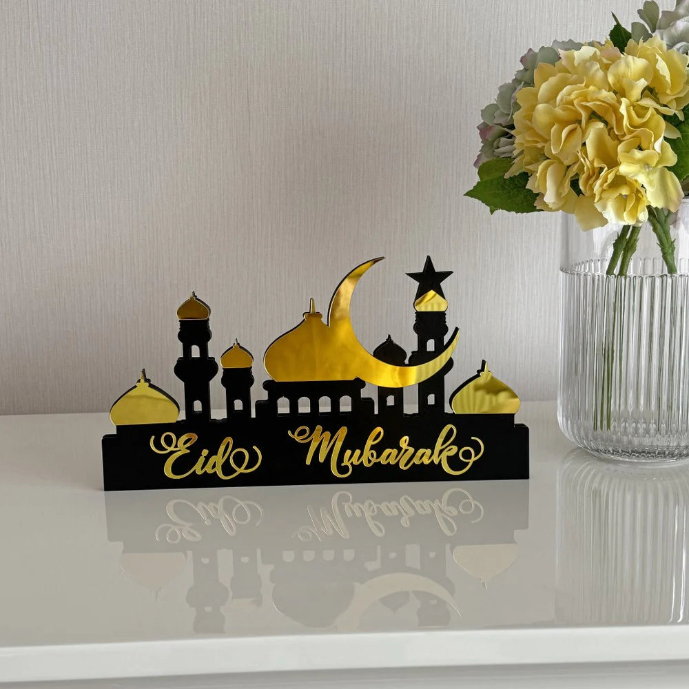 Eid Mubarak Desktop Decorations Mdf Acrylic Material (Golden Color)