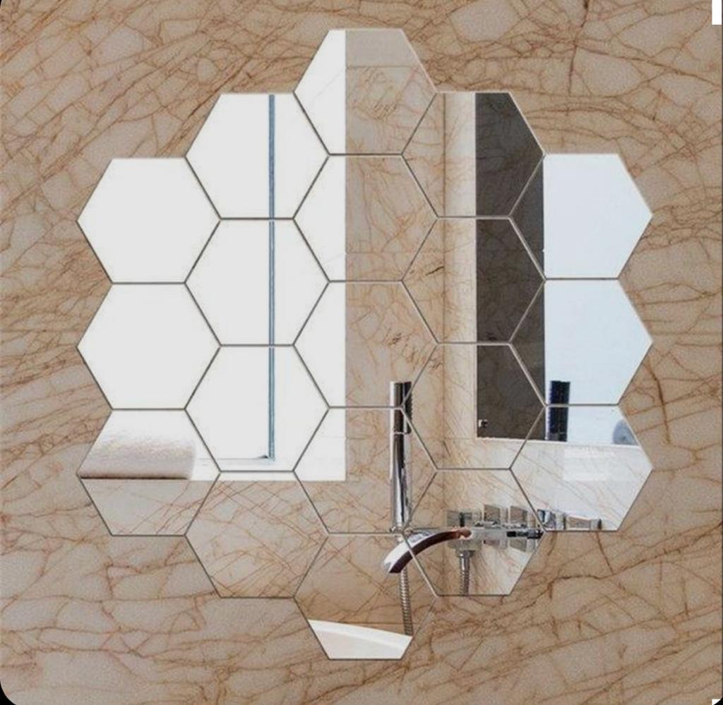 Hexagon Shape Acrylic Mirror Wall Stickers (10 Pc Set)