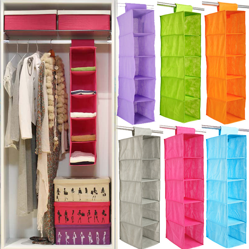 5 Shelf Clothes Hanging Organizers (Random colour)