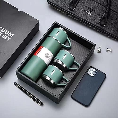 H-409 Vacuum Flask Gift Set With 3 Stainless Steel Cups – Keeps Hot/cold