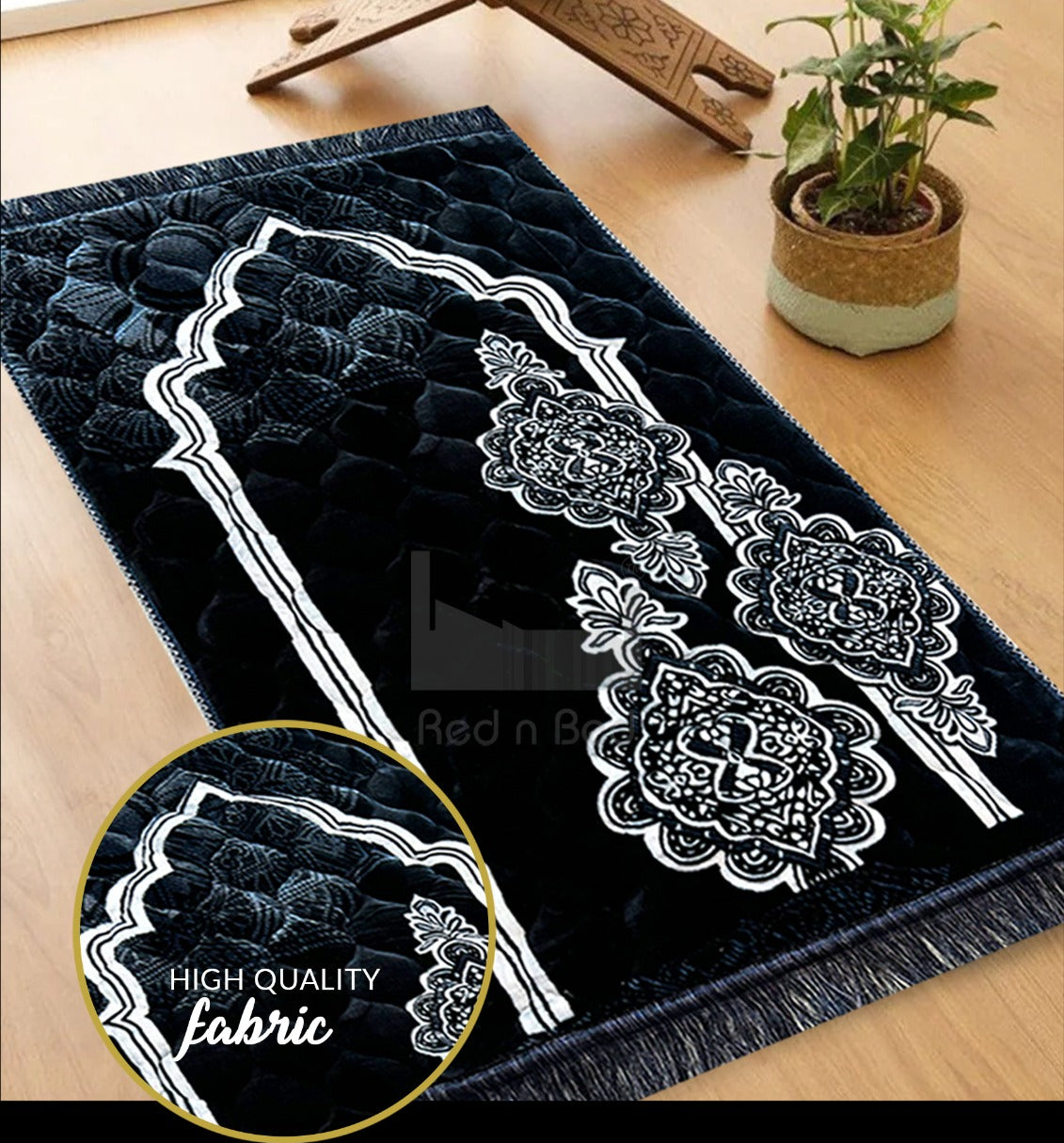 Stylish Black & White Premium Velvet Quilted Prayer Mat (Random Design)