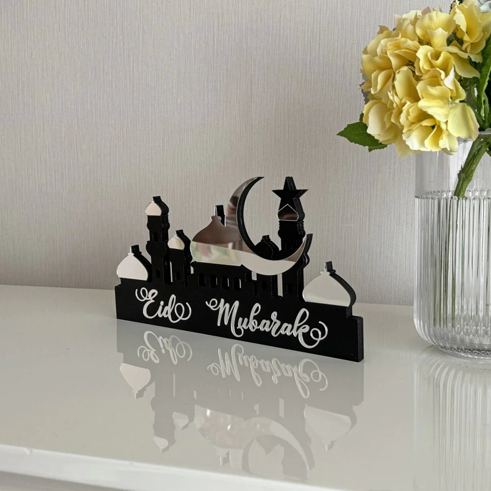 Eid Mubarak Desktop Decorations Mdf Acrylic Material (silver Color)