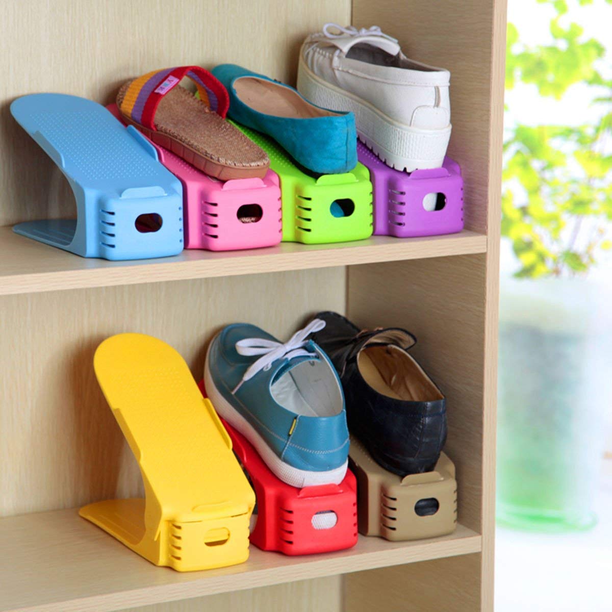 Double Layer Adjustable Shoe Bracket Storage Rack, Random Colour (3 Racks)