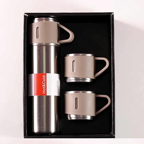 H-409 Vacuum Flask Gift Set With 3 Stainless Steel Cups – Keeps Hot/cold