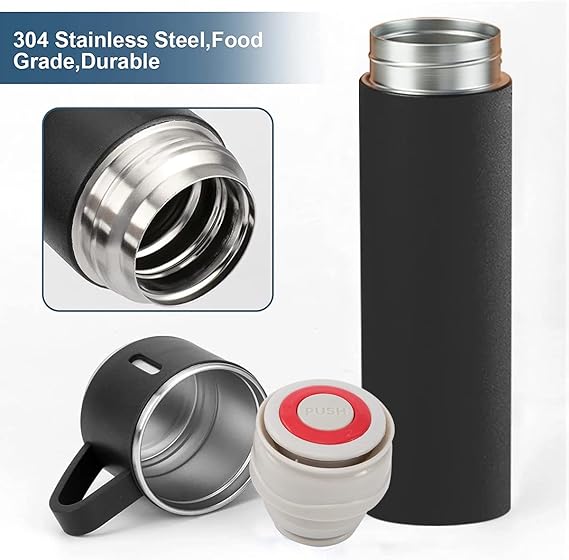 H-409 Vacuum Flask Gift Set With 3 Stainless Steel Cups – Keeps Hot/cold