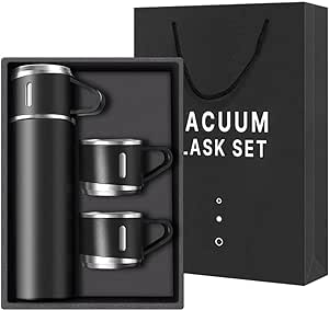 H-409 Vacuum Flask Gift Set With 3 Stainless Steel Cups – Keeps Hot/cold