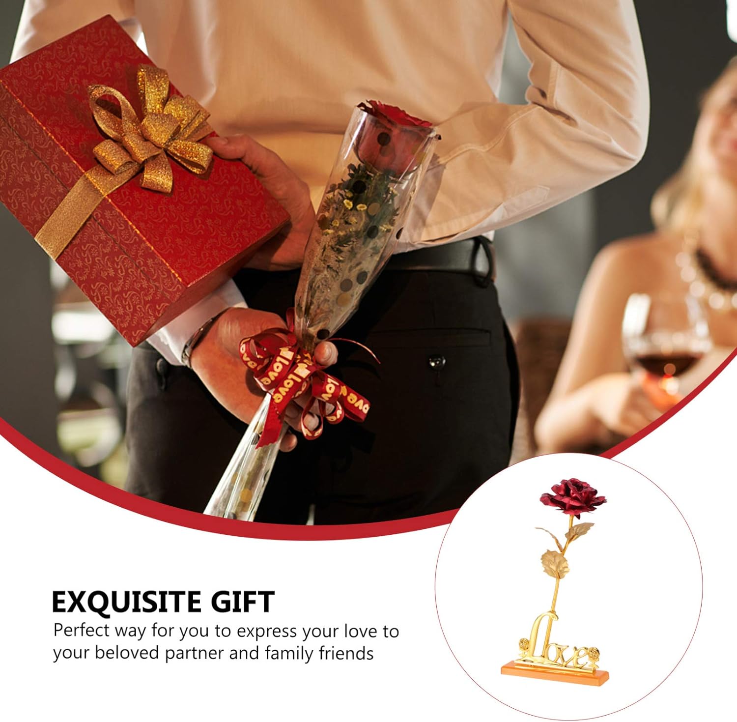 24k Gold Plated Rose With Love Holder, Gift for her/him