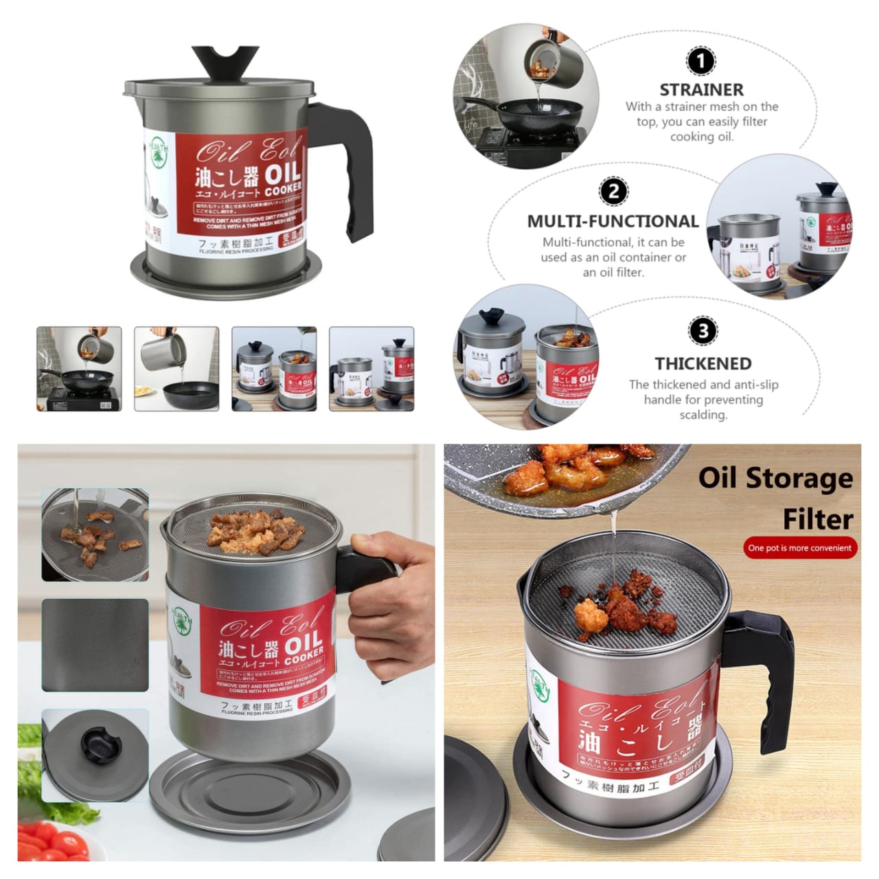 Oil Fryer Cooker with Stainless Steel with Lid , Iron Cooking Oil Filter Machine