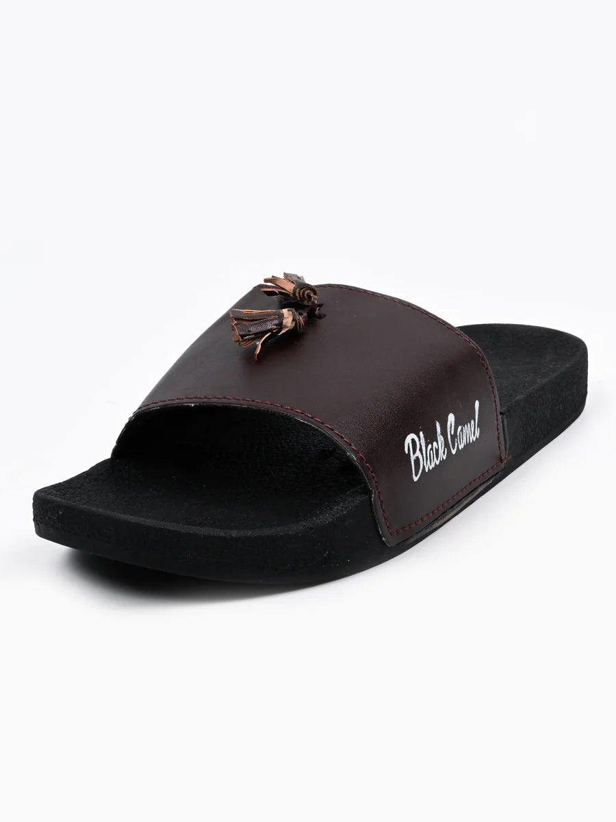 Black Camel Tassel Slide Slipper For Men