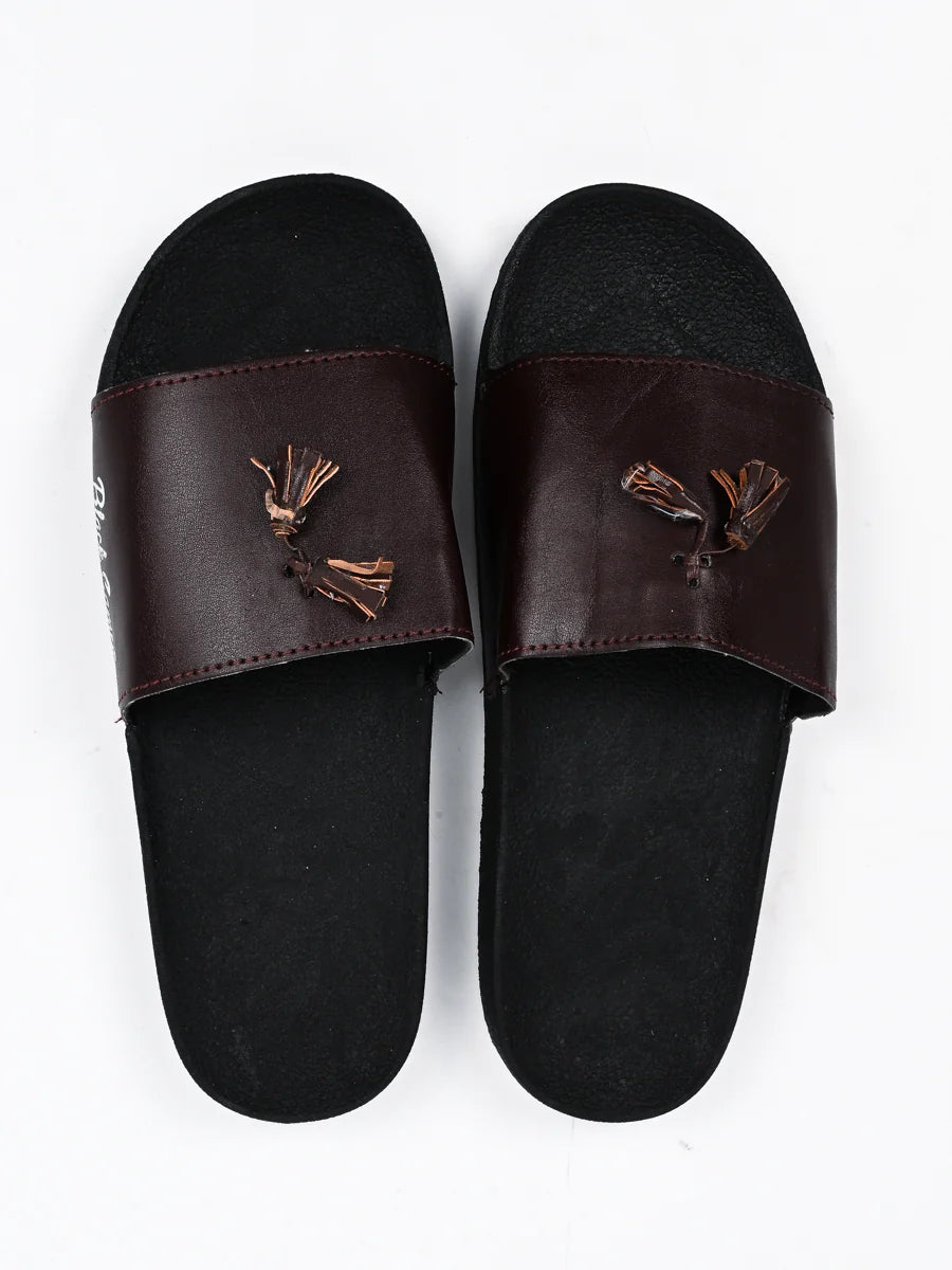 Black Camel Tassel Slide Slipper For Men