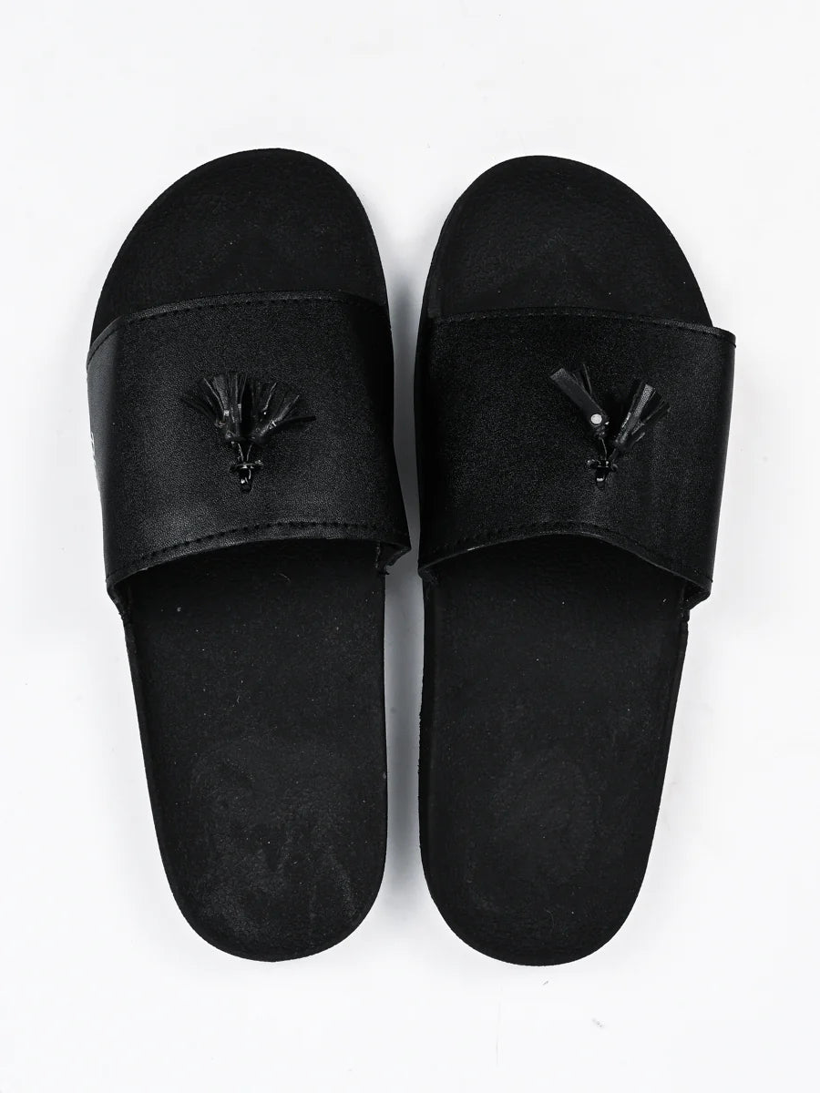 Black Camel Tassel Slide Slipper For Men