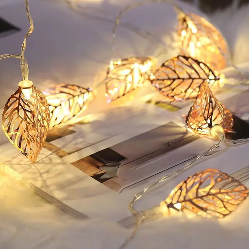 10led Garland Light String Battery Power Leaves