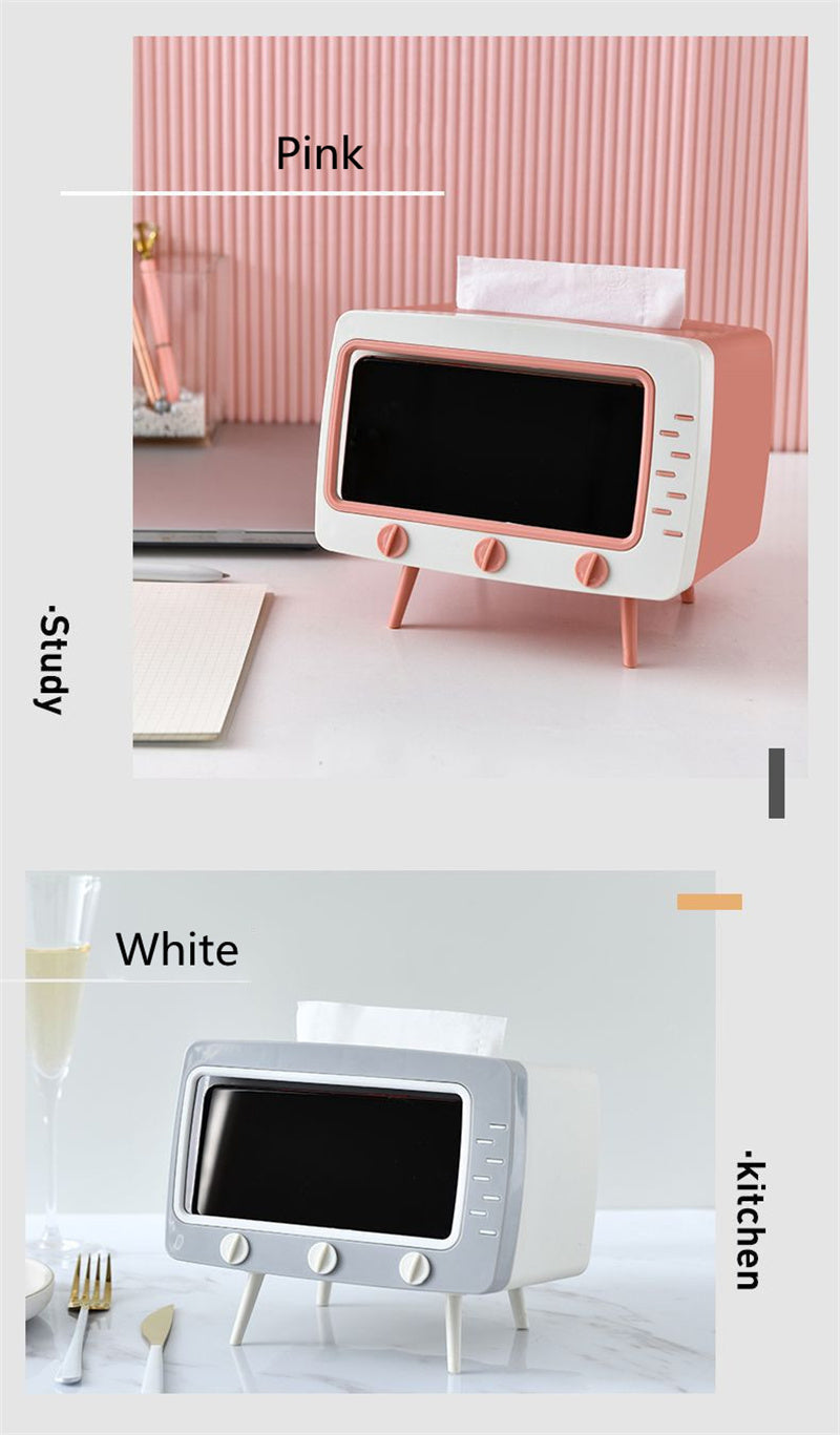 2 In 1 Tv Shape Tissue Box & Mobile Phone Holder (Random Color)