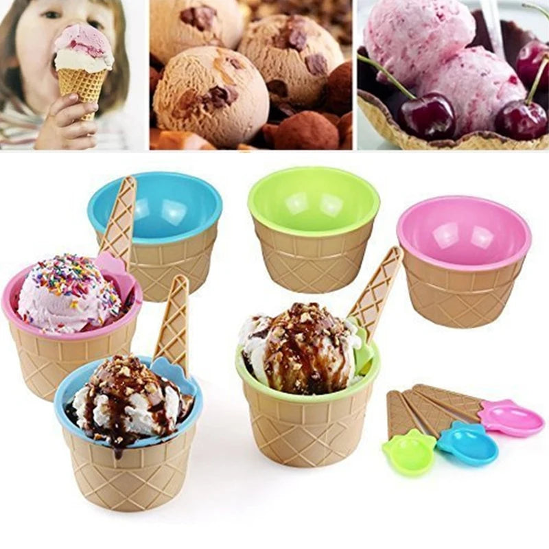 Ice Cream Bowl & Spoon (Random Colour)