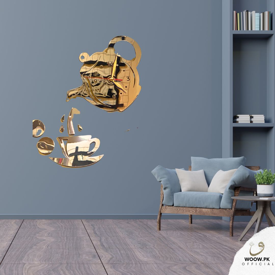 Tea & Cup Mirror Wall Clock