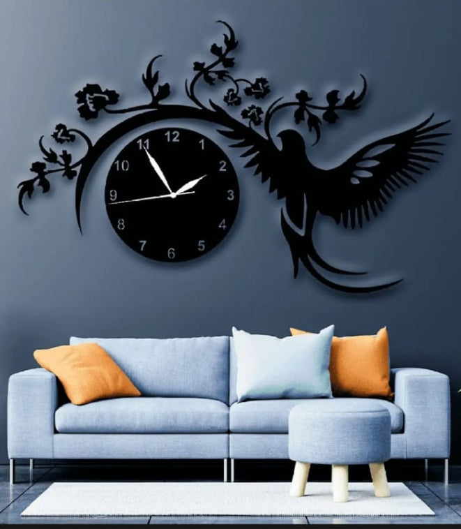 Flying Bird Wooden Clock