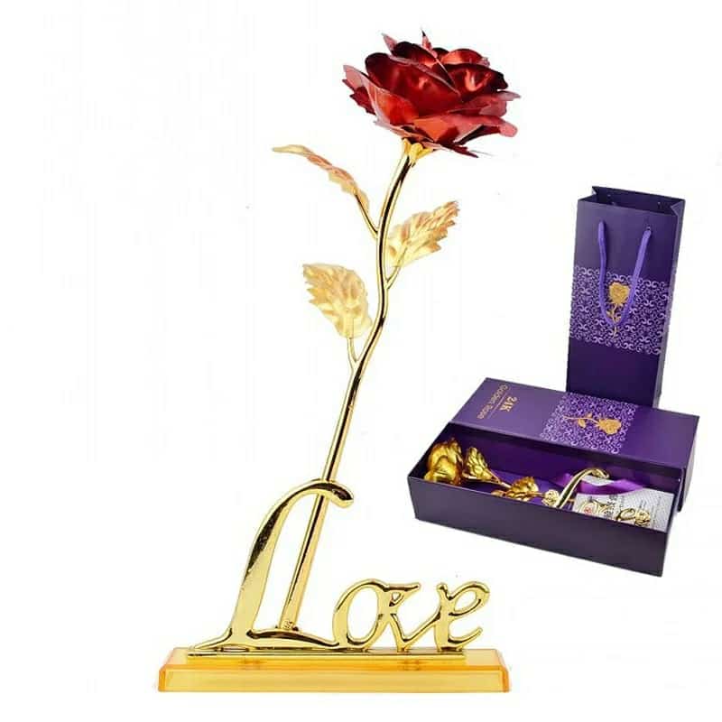 24k Gold Plated Rose With Love Holder, Gift for her/him