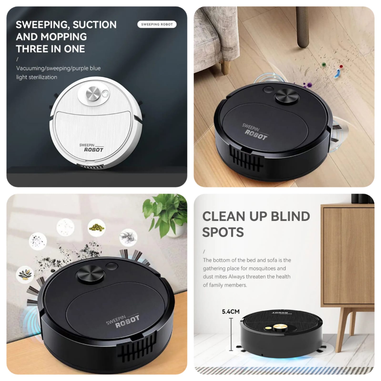 Mini Wireless Smart Sweeping Robot 3 In1 Rechargeable