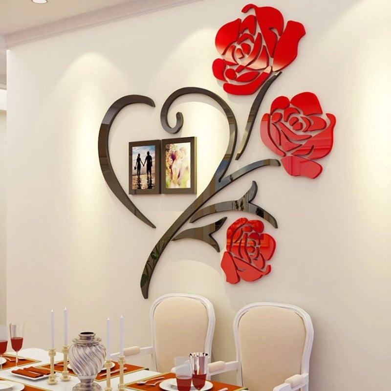 Red Rose Flower & Heart With 2 Picture Frames