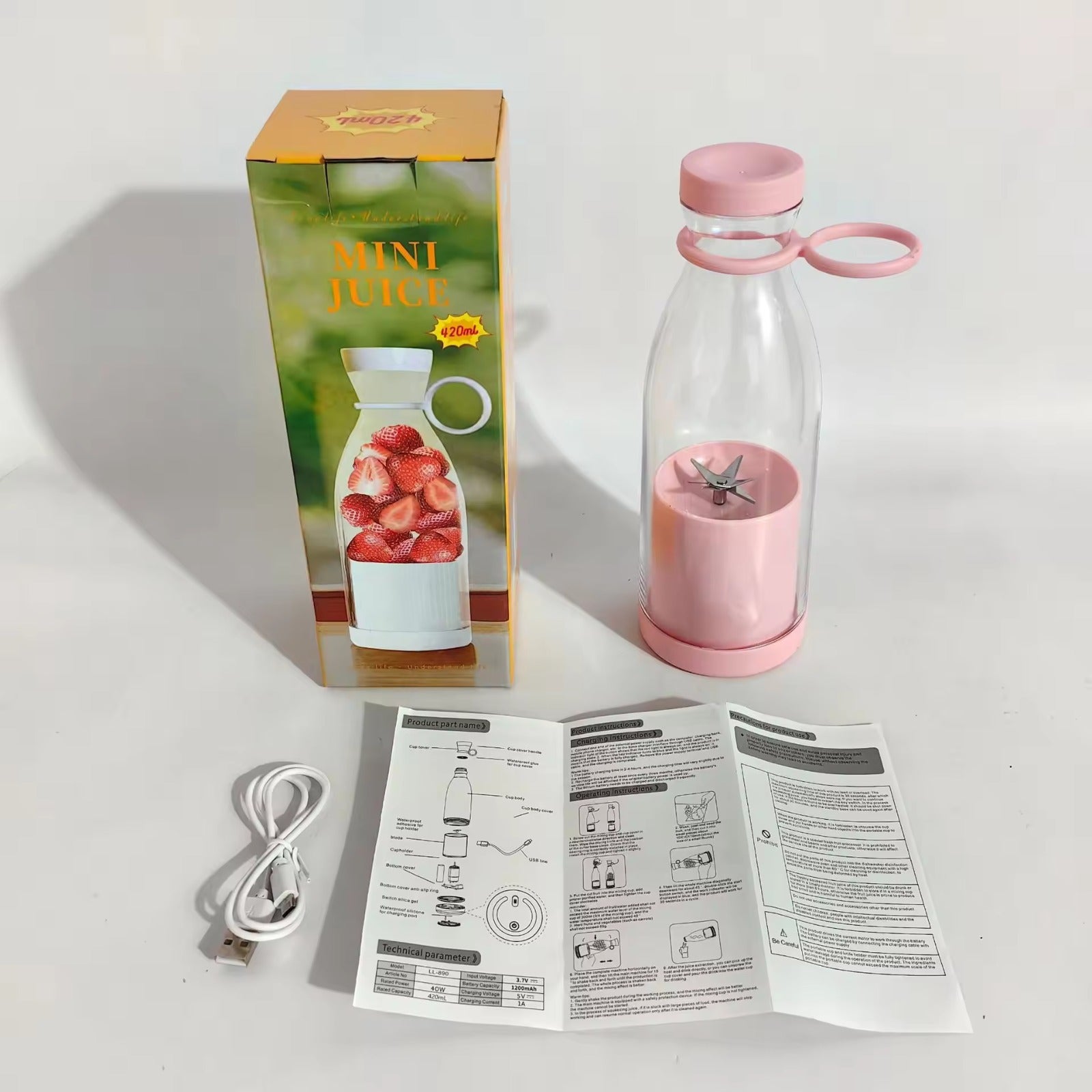 Portable Mini Juicer Bottle, Smoothies Mixer (Random Color)