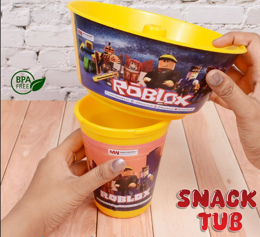 2 In 1 Snack Tub With Straw Glass For Kids( Random Color & Character)