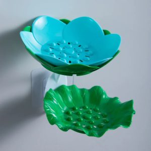 Wall Mounted Double Layer Lotus Flower Shaped Soap Holder (random Color)