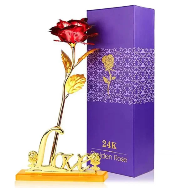 24k Gold Plated Rose With Love Holder, Gift for her/him