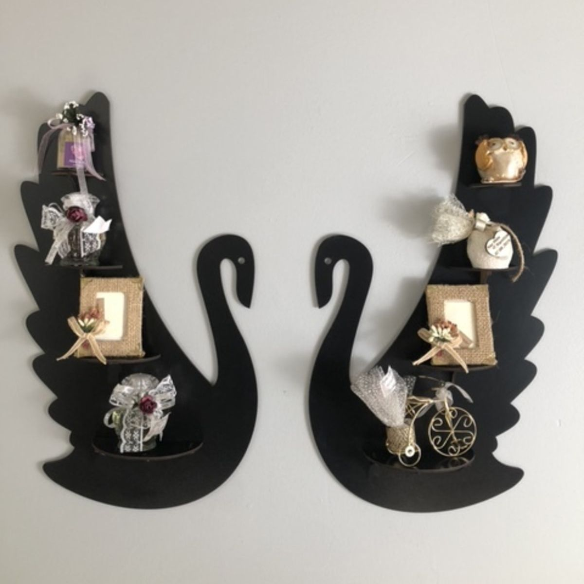 Swan’s Pair Wooden Shelf