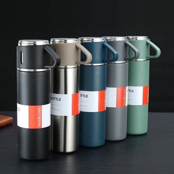 H-409 Vacuum Flask Gift Set With 3 Stainless Steel Cups – Keeps Hot/cold