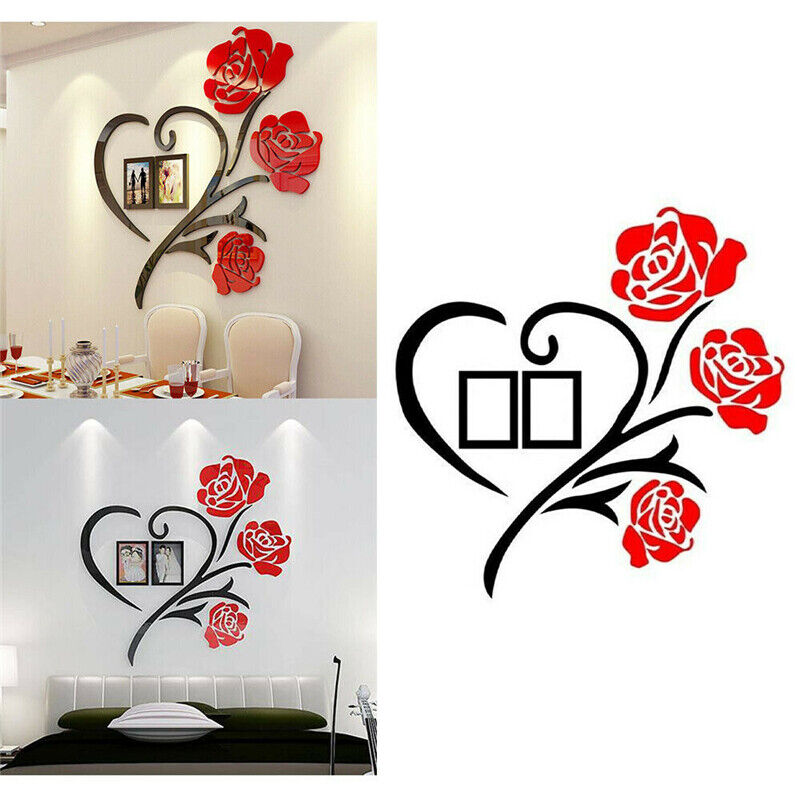 Red Rose Flower & Heart With 2 Picture Frames